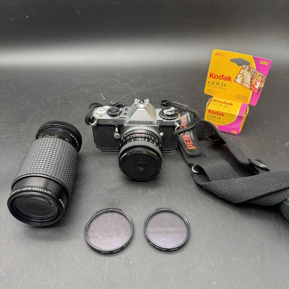 Vintage Pentax ME Super 35MM Film Camera W/ Strap And Lenses Tested And Working